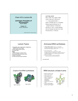 Aminoacyl-Trna Synthetases Trna Structure: at Least 4 Arms