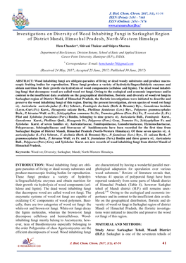 Investigations on Diversity of Wood Inhabiting Fungi in Sarkaghat Region of District Mandi, Himachal Pradesh, North-Western Himalaya