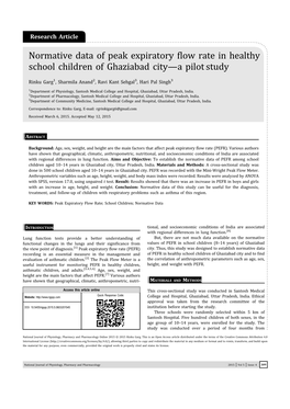 Normative Data of Peak Expiratory Flow Rate in Healthy School Children Of