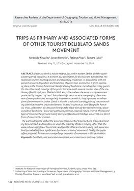 Trips As Primary and Associated Forms of Other Tourist Deliblato Sands Movement
