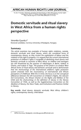Domestic Servitude and Ritual Slavery in West Africa from A