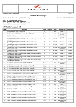 Sale Results Catalogue All Sales Subject to the Conditions Printed in This Catalogue Created On: 30/09/2021 7:21:13 AM