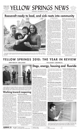 Dogs, Energy, Housing and Fluoride Roosevelt Ready to Lead, and Sink Roots Into Community YELLOW SPRINGS 2010: the YEAR in REVI