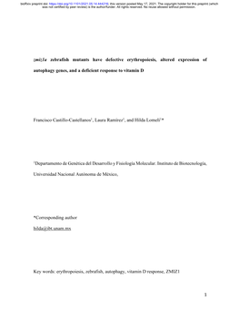 Zmiz1a Zebrafish Mutants Have Defective Erythropoiesis, Altered Expression Of