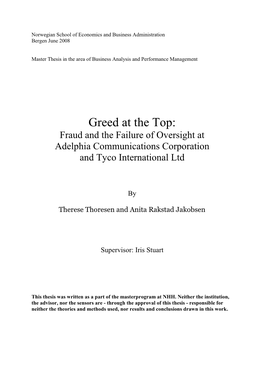 Fraud and the Failure of Oversight at Adelphia Communications Corporation and Tyco International Ltd