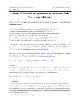 Actinomyces Naeslundii and Aggregatibacter Aphrophilus Brain Abscess in an Adolescent