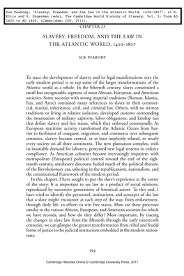 Slavery, Freedom, and the Law in the Atlantic World, 1420-1807