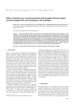 Effect of Particle Size on Microstructure and Strength of Porous Spinel Ceramics Prepared by Pore-Forming in Situ Technique