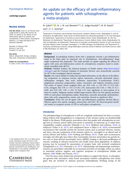 An Update on the Efficacy of Anti-Inflammatory Agents for Patients with Schizophrenia: Cambridge.Org/Psm a Meta-Analysis