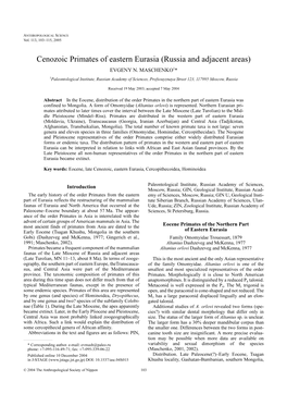 Cenozoic Primates of Eastern Eurasia (Russia and Adjacent Areas) EVGENY N