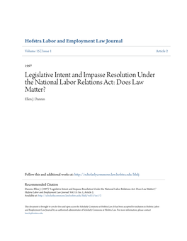 Legislative Intent and Impasse Resolution Under the National Labor Relations Act: Does Law Matter? Ellen J