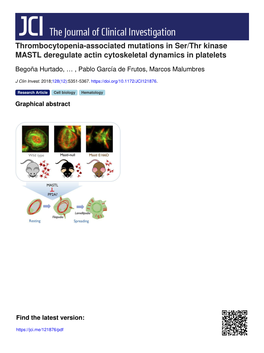 Thrombocytopenia-Associated Mutations in Ser/Thr Kinase MASTL Deregulate Actin Cytoskeletal Dynamics in Platelets