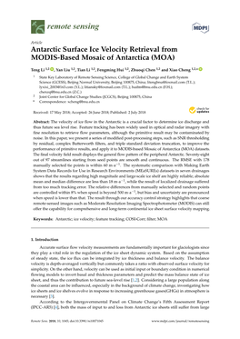 Antarctic Surface Ice Velocity Retrieval from MODIS-Based Mosaic of Antarctica (MOA)