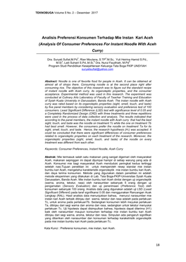 Analisis Preferensi Konsumen Terhadap Mie Instan Kari Aceh (Analysis of Consumer Preferences for Instant Noodle with Aceh Curry)