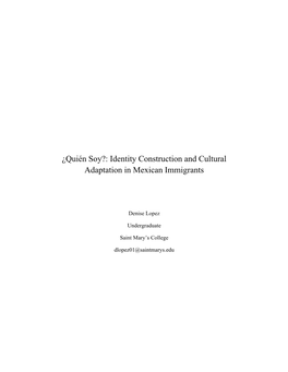 Identity Construction and Cultural Adaptation in Mexican Immigrants