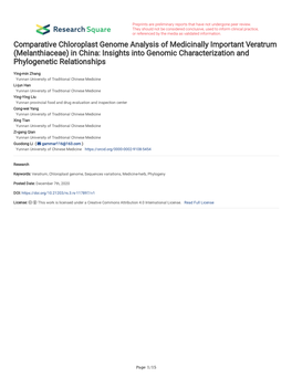 Comparative Chloroplast Genome Analysis Of