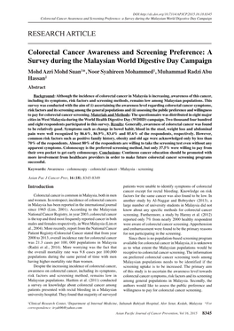 RESEARCH ARTICLE Colorectal Cancer Awareness and Screening