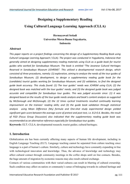 Designing a Supplementary Reading Using Cultural Language Learning Approach (CLLA)