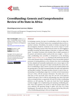 Crowdfunding: Genesis and Comprehensive Review of Its State in Africa