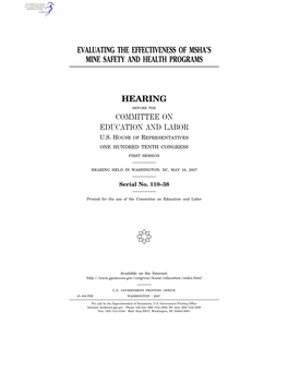 Evaluating the Effectiveness of MSHA's Mine Safety and Health