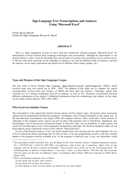 Sign Language Text Transcriptions and Analyses Using 'Microsoft Excel'