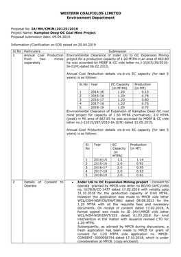 WESTERN COALFIELDS LIMITED Environment Department