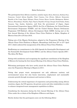 Rabat Declaration the Participants from African Countries, Namely Angola, Benin, Botswana, Burkina Faso