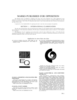 Marks Published for Opposition