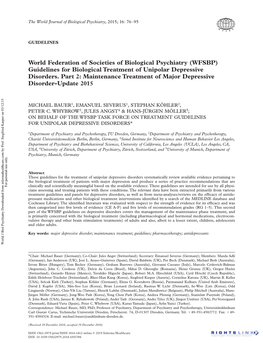 Guidelines for Biological Treatment of Unipolar Depressive Disorders