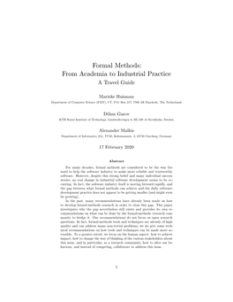 Formal Methods: from Academia to Industrial Practice a Travel Guide