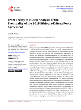 Analysis of the Eventuality of the 2018 Ethiopia-Eritrea Peace Agreement