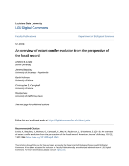 An Overview of Extant Conifer Evolution from the Perspective of the Fossil Record