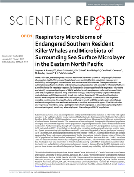 Respiratory Microbiome of Endangered Southern Resident