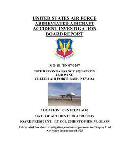 United States Air Force Abbreviated Aircraft Accident Investigation Board Report