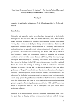 From Social Democracy Back to No Ideology? - the Scottish National Party and Ideological Change in a Multi-Level Electoral Setting