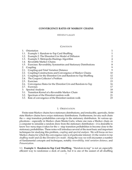 CONVERGENCE RATES of MARKOV CHAINS 1. Orientation 1