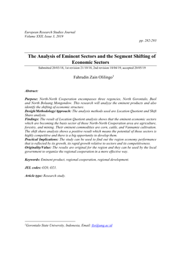 The Analysis of Eminent Sectors and the Segment Shifting of Economic Sectors Submitted 20/03/18, 1St Revision 21/10/18, 2Nd Revision 18/04/19, Accepted 20/05/19