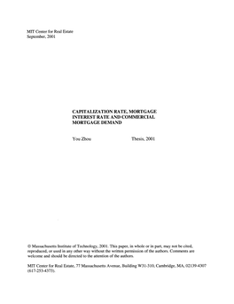 Capitalization Rate, Mortgage Interest Rate and Commercial Mortgage Demand