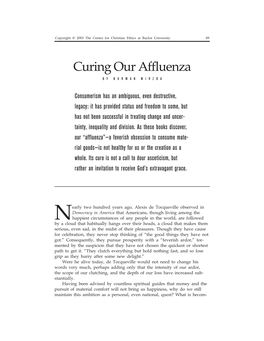 Curing Our Affluenza by NORMAN WIRZBA