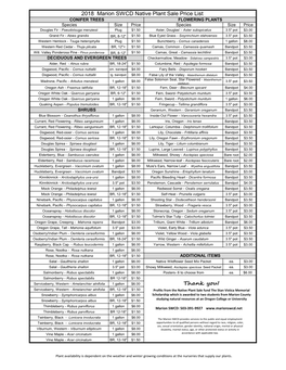 2018 Marion SWCD Native Plant Sale Price List Thank You!