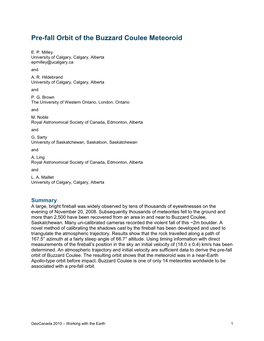Pre-Fall Orbit of the Buzzard Coulee Meteoroid