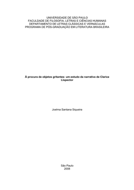 À Procura De Objetos Gritantes: Um Estudo Da Narrativa De Clarice Lispector