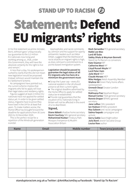 Statement:Defend EU Migrants' Rights