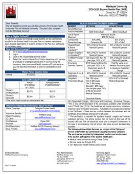 Wesleyan University 2020-2021 Student Health Plan (SHIP) Group No: ST1035SH Policy No: WI2021CTSHIP59