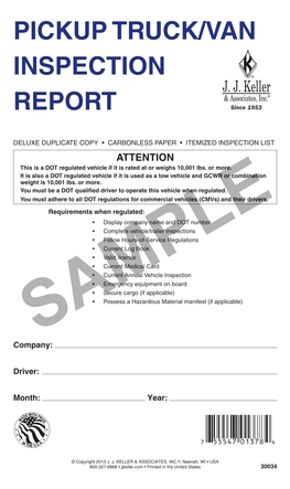 Pickup Truck/Van Inspection Report