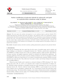 Surface Modification of Polyvinyl Chloride by Polyacrylic Acid Graft As a Polyelectrolyte Membrane Using Ar Plasma