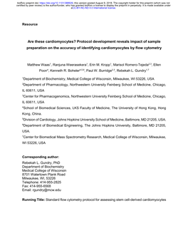 Are These Cardiomyocytes? Protocol Development Reveals Impact of Sample Preparation on the Accuracy of Identifying Cardiomyocytes by Flow Cytometry