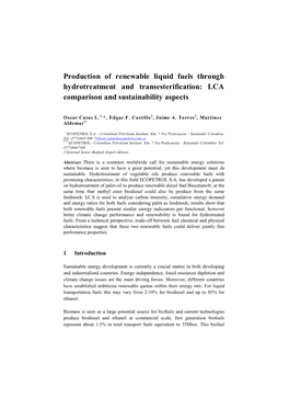 Production of Renewable Liquid Fuels Through Hydrotreatment and Transesterification: LCA Comparison and Sustainability Aspects