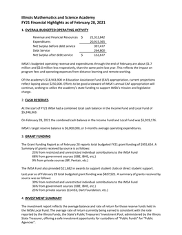 Treasurer's Report FY21 As of February 28, 2021