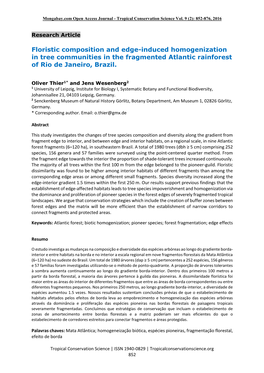 Floristic Composition and Edge-Induced Homogenization in Tree Communities in the Fragmented Atlantic Rainforest of Rio De Janeiro, Brazil